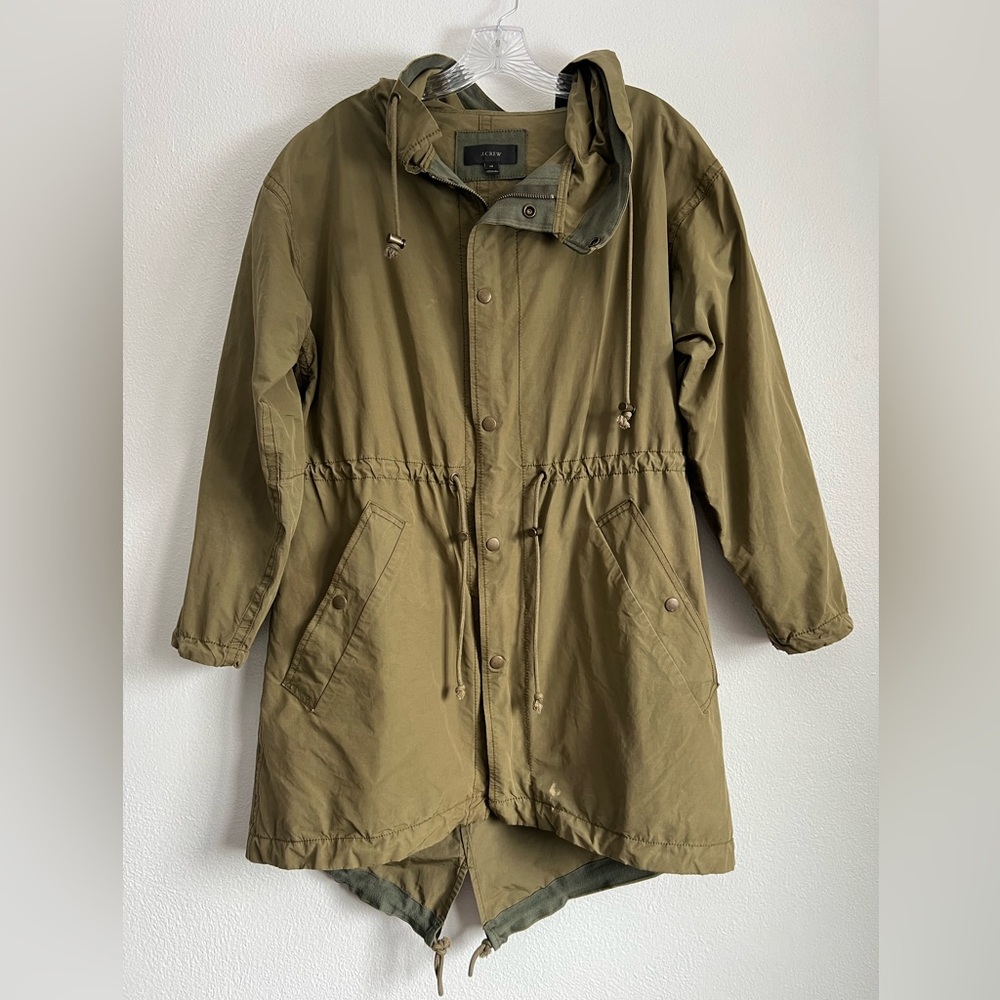 J.Crew Oversized Fishtail Anorak Utility Jacket Military Olive Green Size‎ XS